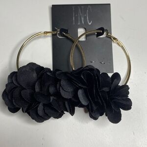 INC International Concepts Gold Hoop Earrings with Black Floral Accents